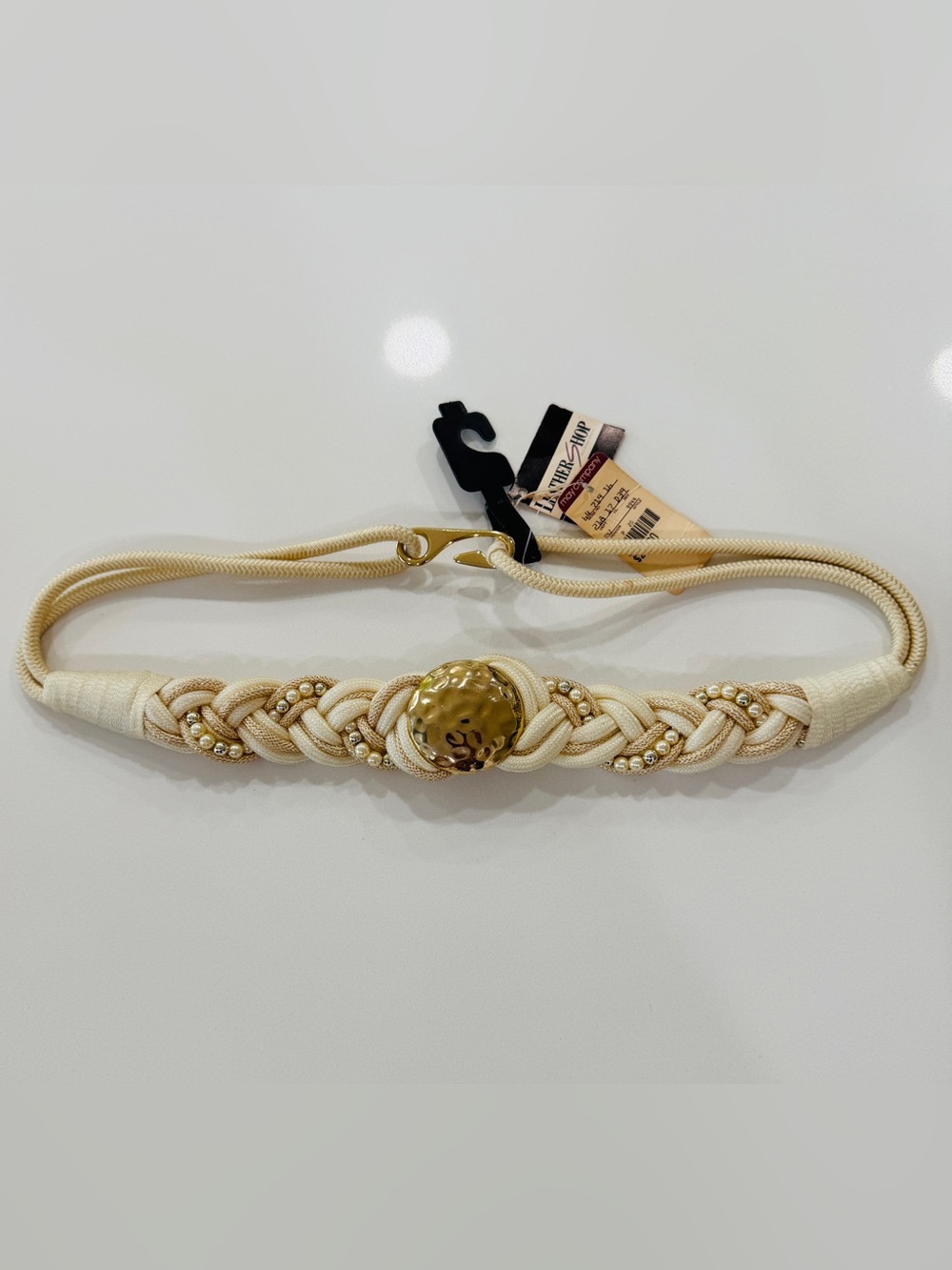 VTG 80’s Elegant Cream Braided Rope Belt with Gold Accent